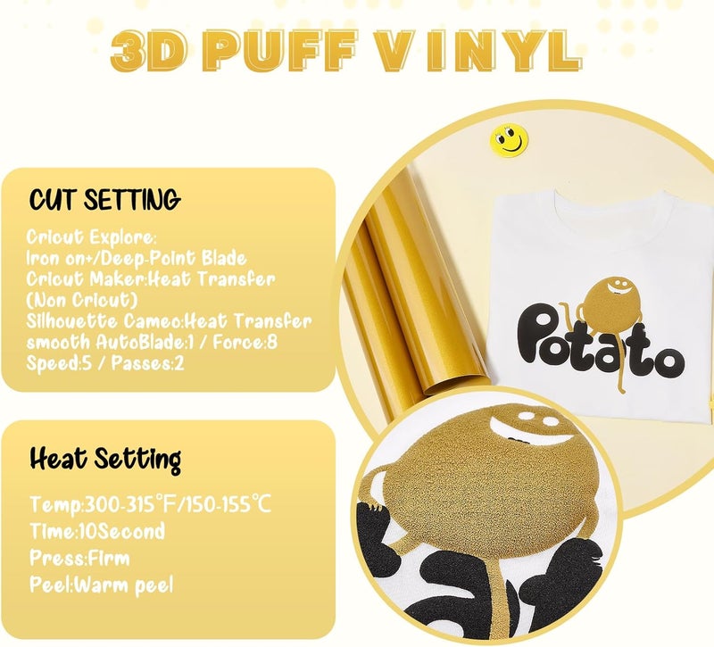 Tintnut Puff Vinyl Heat Transfer - 10inches x 6ft 3D Golden Palm Puff HTV Roll Puff Heat Transfer Vinyl Foaming Puffy HTV Iron on Vinyl for T-Shirts DIY Compatible with Cricut or Silhoutte Cameo - Image 5
